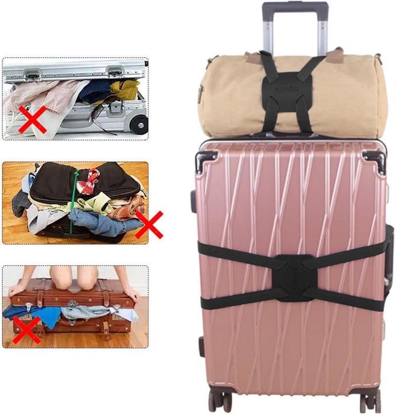 RUMILLA Luggage Straps Bag Bungees for Add a Bag Easy to Travel Suitcase Elastic Strap Belt (Black Luggage strap-1PCS) - Image 2